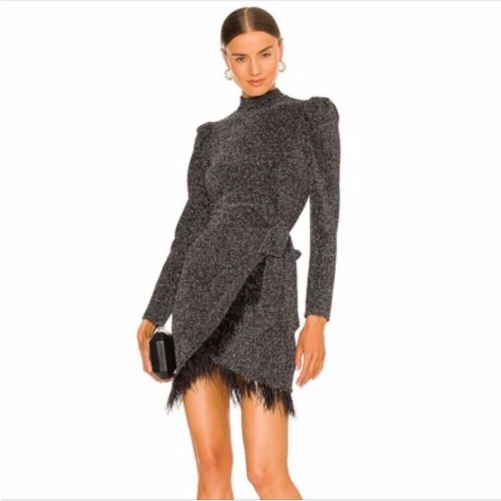 SAYLOR Charcoal Long Sleeve Dress with Feathered Hem